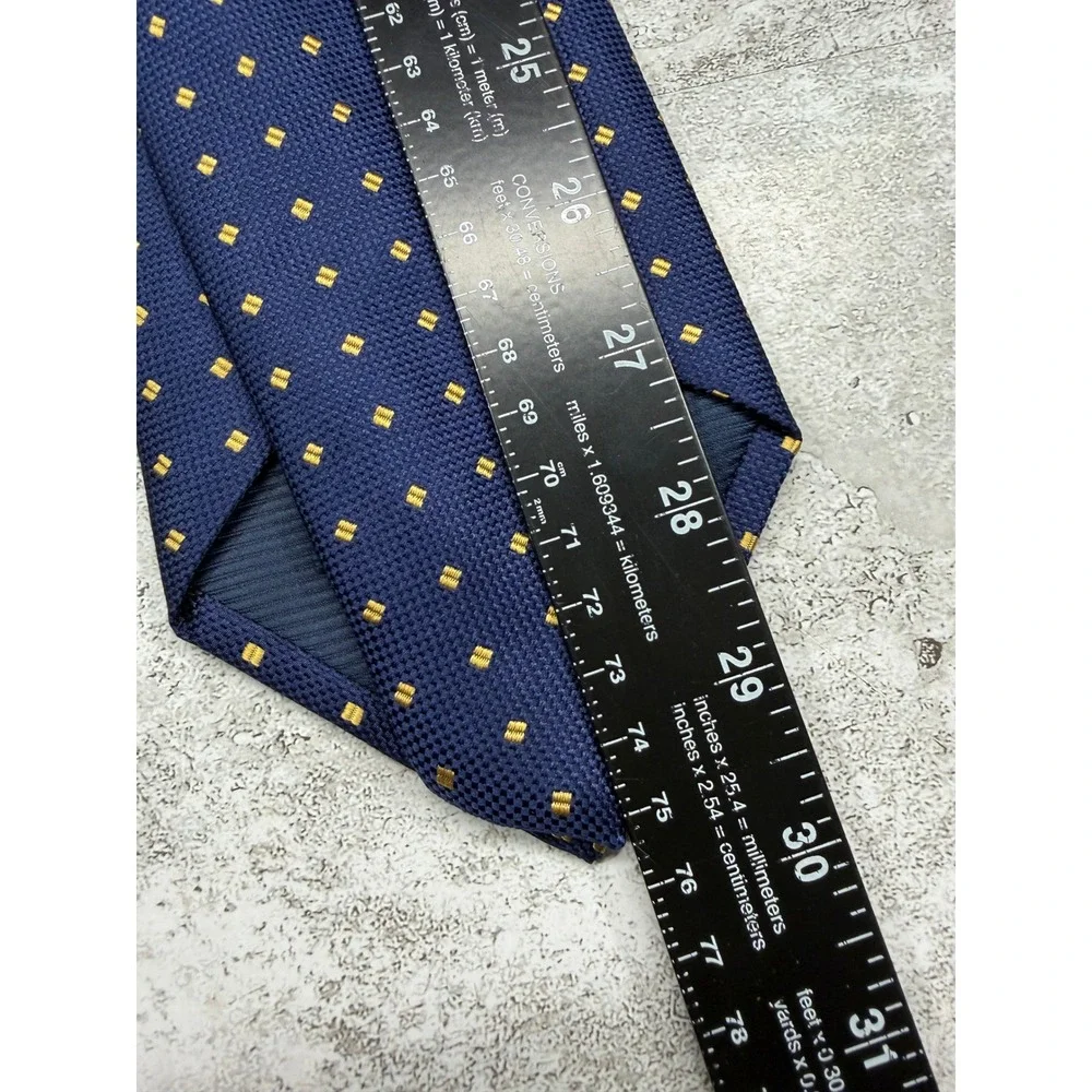 Henry Jacobson Necktie Mens OS Navy Blue Gold Square Geometric Silk
